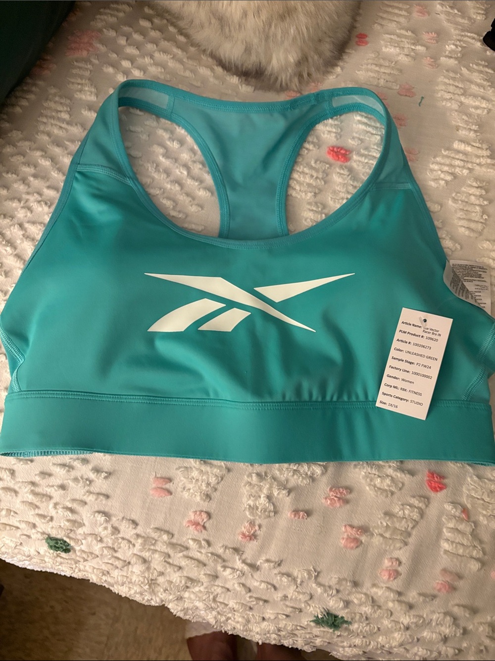 Reebok Teal Racerback Sports Bra with White Logo